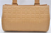 Authentic CHANEL Chocolate Bar Calf Skin CC Logo Shoulder Hand Bag Beige J8726