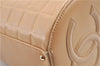 Authentic CHANEL Chocolate Bar Calf Skin CC Logo Shoulder Hand Bag Beige J8726