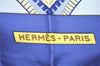 Authentic HERMES Carre 90 Scarf "Bordeaux Porte Oc?ane" Silk Blue J8734