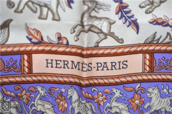 Authentic HERMES Carre 90 Scarf "CHASSE EN INDE" Silk Ivory J8736