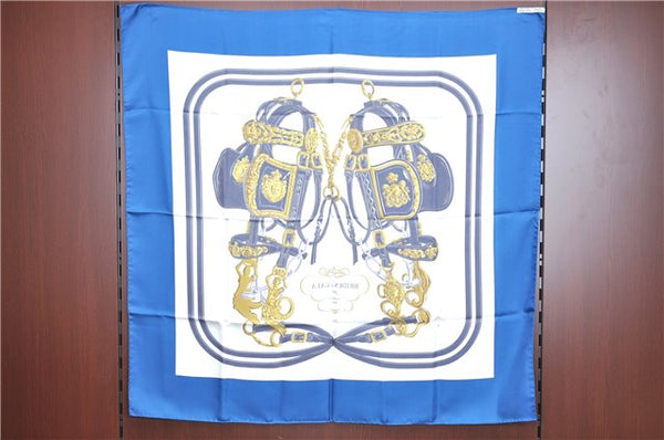 Authentic HERMES Carre 90 Scarf "BRIDES de GALA par" Silk Blue J8739