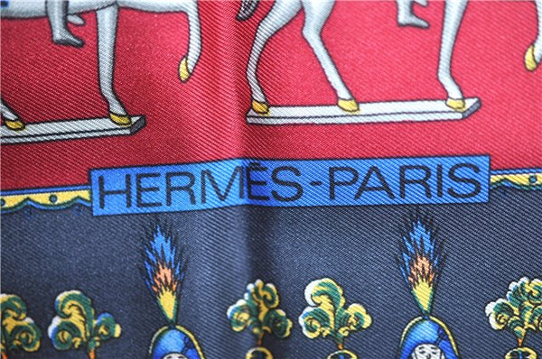 Authentic HERMES Carre 90 Scarf "LES ARTIFICIERS" Silk Gray Red J8740