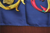 Authentic HERMES Carre 90 Scarf "LE MORS A LA CONETABLE" Silk Navy Blue J8754