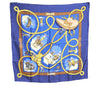 Authentic HERMES Carre 90 Scarf "CHARREDA" Silk Navy Blue J8757