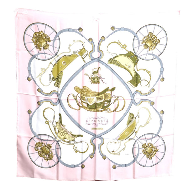 Authentic HERMES Carre 90 Scarf "SPRINGS" Silk Pink J8758