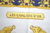 Authentic HERMES Carre 90 Scarf "LES CAVALIERS D'OR" Silk Navy Blue J8765