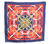 Authentic HERMES Carre 90 Scarf "Eperon d'or" Silk Navy Blue J8768