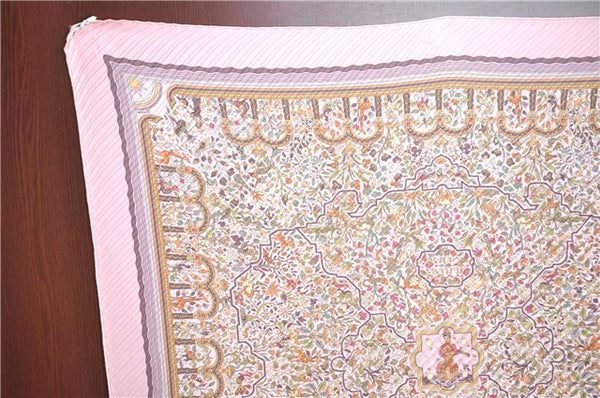 Authentic HERMES Pleats Scarf "LES JARDINS D'ARMENIE" Silk Pink J8770