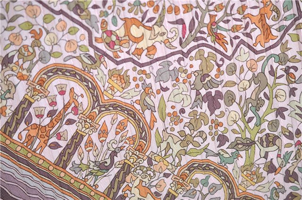 Authentic HERMES Pleats Scarf "LES JARDINS D'ARMENIE" Silk Pink J8770