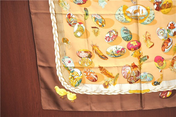 Authentic HERMES Carre 90 Scarf "COUVEE D'HERMES" Silk Brown Orange J8772