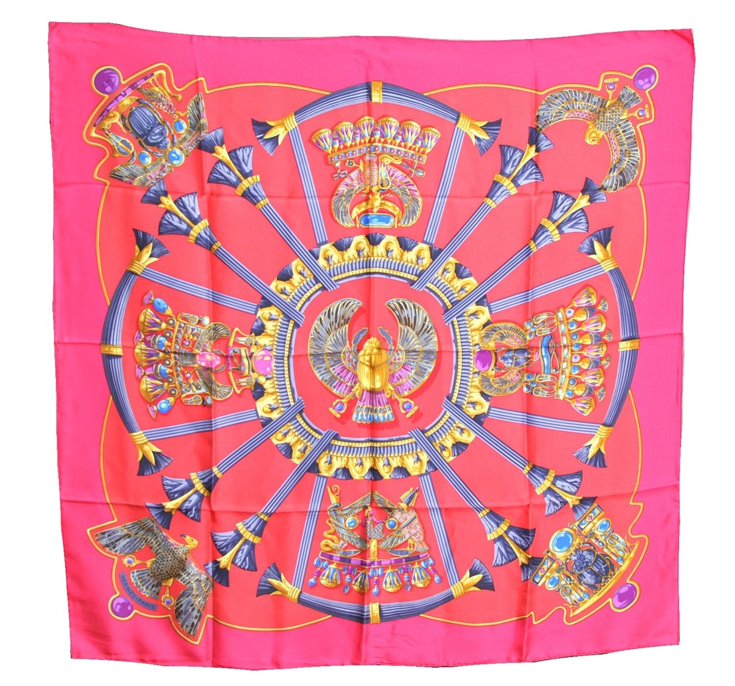 Authentic HERMES Carre 90 Scarf Egypt motif Silk Pink J8778