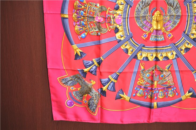 Authentic HERMES Carre 90 Scarf Egypt motif Silk Pink J8778