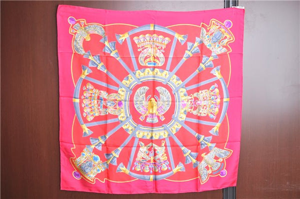 Authentic HERMES Carre 90 Scarf Egypt motif Silk Pink J8778