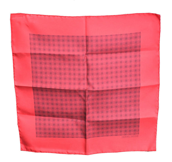 Authentic HERMES Petit Carre 40 Scarf Handkerchief Plaid Motif Silk Red J8780