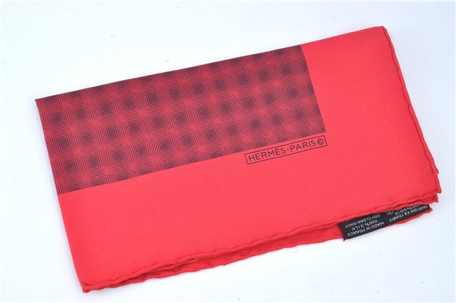 Authentic HERMES Petit Carre 40 Scarf Handkerchief Plaid Motif Silk Red J8780