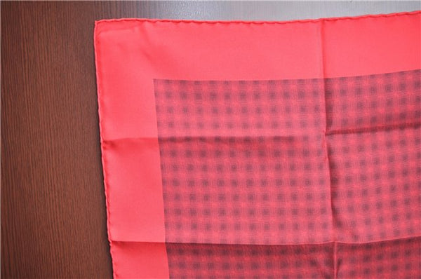 Authentic HERMES Petit Carre 40 Scarf Handkerchief Plaid Motif Silk Red J8780