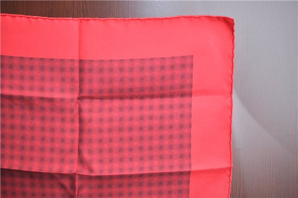 Authentic HERMES Petit Carre 40 Scarf Handkerchief Plaid Motif Silk Red J8780