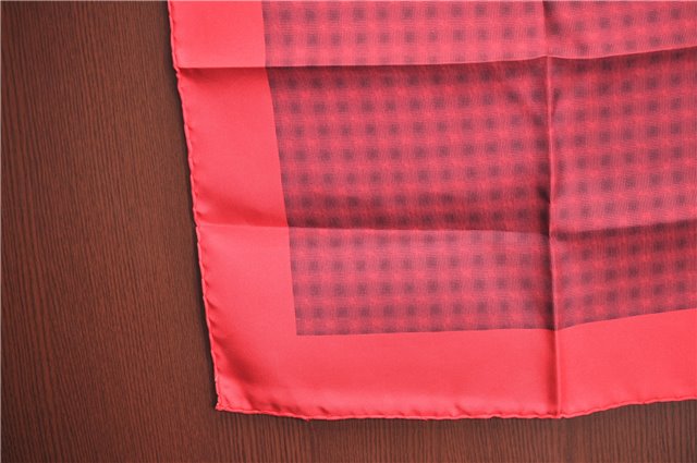 Authentic HERMES Petit Carre 40 Scarf Handkerchief Plaid Motif Silk Red J8780