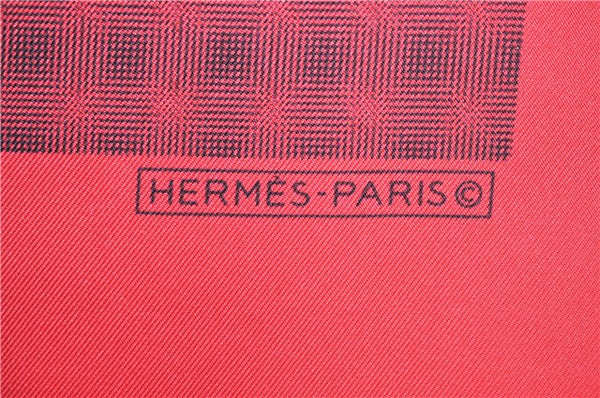 Authentic HERMES Petit Carre 40 Scarf Handkerchief Plaid Motif Silk Red J8780