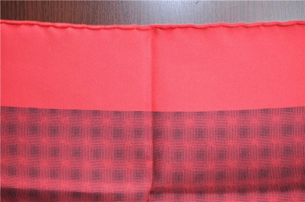 Authentic HERMES Petit Carre 40 Scarf Handkerchief Plaid Motif Silk Red J8780