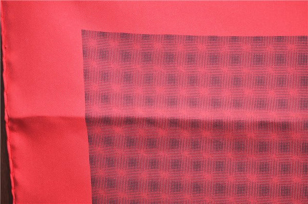 Authentic HERMES Petit Carre 40 Scarf Handkerchief Plaid Motif Silk Red J8780