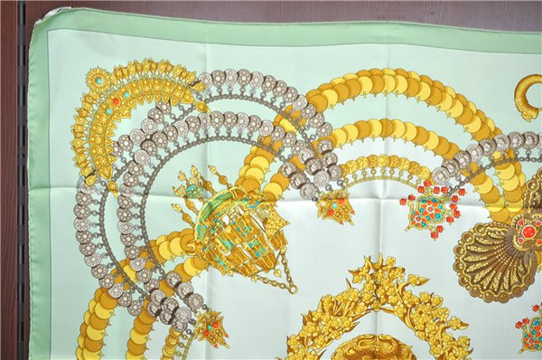 Authentic HERMES Carre 90 Scarf "KOSMIMA" Silk Light Green J8781