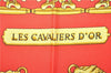 Authentic HERMES Carre 90 Scarf "LES CAVALIERS D'OR" Silk Red J8783