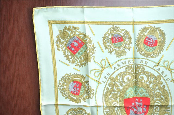 HERMES Petit Carre 40 Scarf Handkerchief "LES ARMES DE PARIS" Silk Yellow J8786