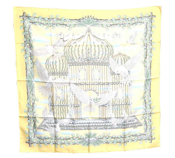 Authentic HERMES Carre 90 Scarf "ENVOL" Silk Yellow J8787