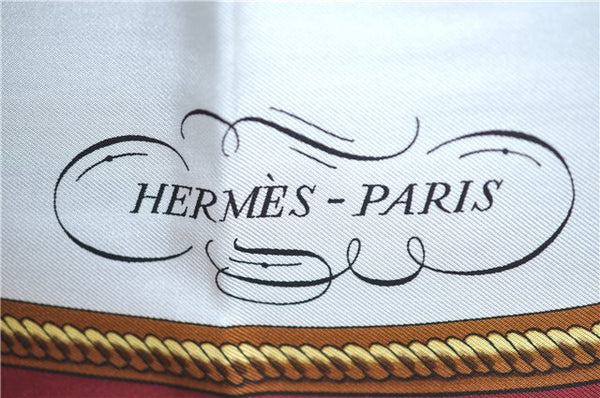 Authentic HERMES Carre 90 Scarf "REPRISE" Silk Bordeaux Red J8792