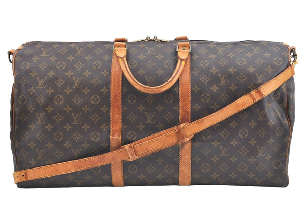 Authentic Louis Vuitton Monogram Keepall Bandouliere 60 M41412 Boston Bag J8797