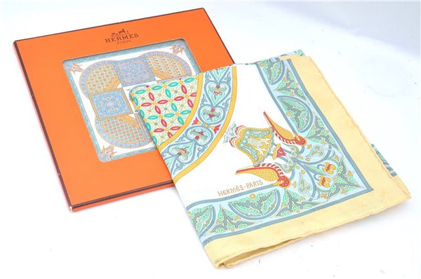 Authentic HERMES Carre 90 Scarf "Ciels Byzantins" Silk Yellow Blue Box J8800