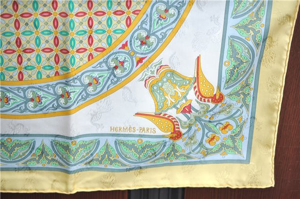 Authentic HERMES Carre 90 Scarf "Ciels Byzantins" Silk Yellow Blue Box J8800