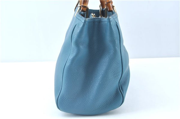 Authentic GUCCI Bamboo 2way Hand Shoulder Bag Purse Leather 323660 Blue J8808