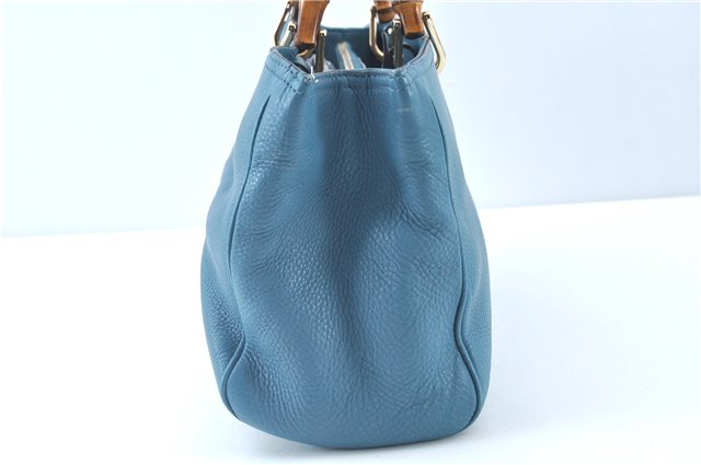 Authentic GUCCI Bamboo 2way Hand Shoulder Bag Purse Leather 323660 Blue J8808