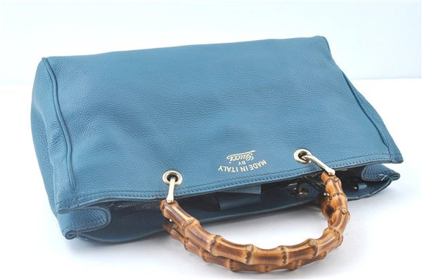 Authentic GUCCI Bamboo 2way Hand Shoulder Bag Purse Leather 323660 Blue J8808