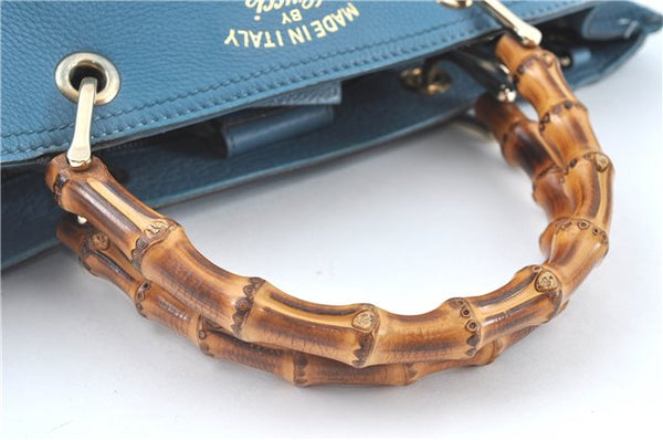 Authentic GUCCI Bamboo 2way Hand Shoulder Bag Purse Leather 323660 Blue J8808