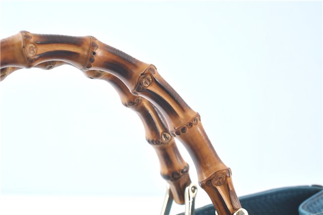 Authentic GUCCI Bamboo 2way Hand Shoulder Bag Purse Leather 323660 Blue J8808