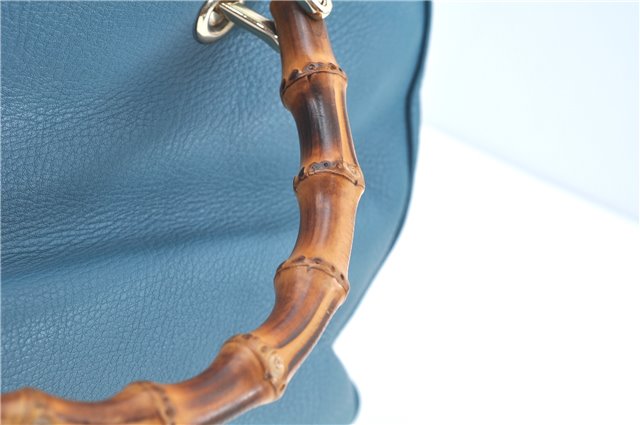 Authentic GUCCI Bamboo 2way Hand Shoulder Bag Purse Leather 323660 Blue J8808