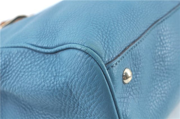 Authentic GUCCI Bamboo 2way Hand Shoulder Bag Purse Leather 323660 Blue J8808