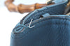 Authentic GUCCI Bamboo 2way Hand Shoulder Bag Purse Leather 323660 Blue J8808