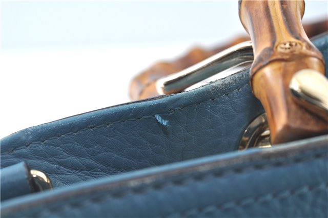 Authentic GUCCI Bamboo 2way Hand Shoulder Bag Purse Leather 323660 Blue J8808