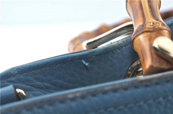 Authentic GUCCI Bamboo 2way Hand Shoulder Bag Purse Leather 323660 Blue J8808
