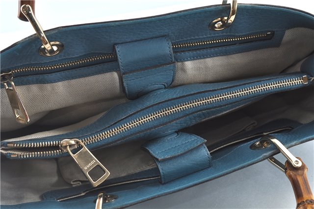 Authentic GUCCI Bamboo 2way Hand Shoulder Bag Purse Leather 323660 Blue J8808