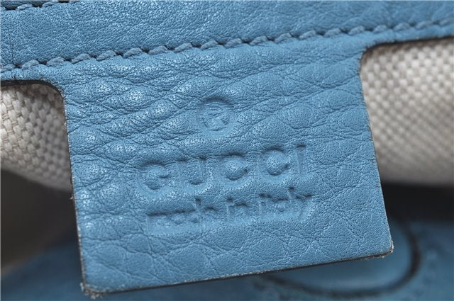 Authentic GUCCI Bamboo 2way Hand Shoulder Bag Purse Leather 323660 Blue J8808
