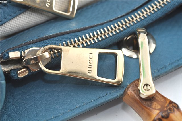 Authentic GUCCI Bamboo 2way Hand Shoulder Bag Purse Leather 323660 Blue J8808