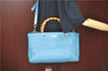 Authentic GUCCI Bamboo 2way Hand Shoulder Bag Purse Leather 323660 Blue J8808