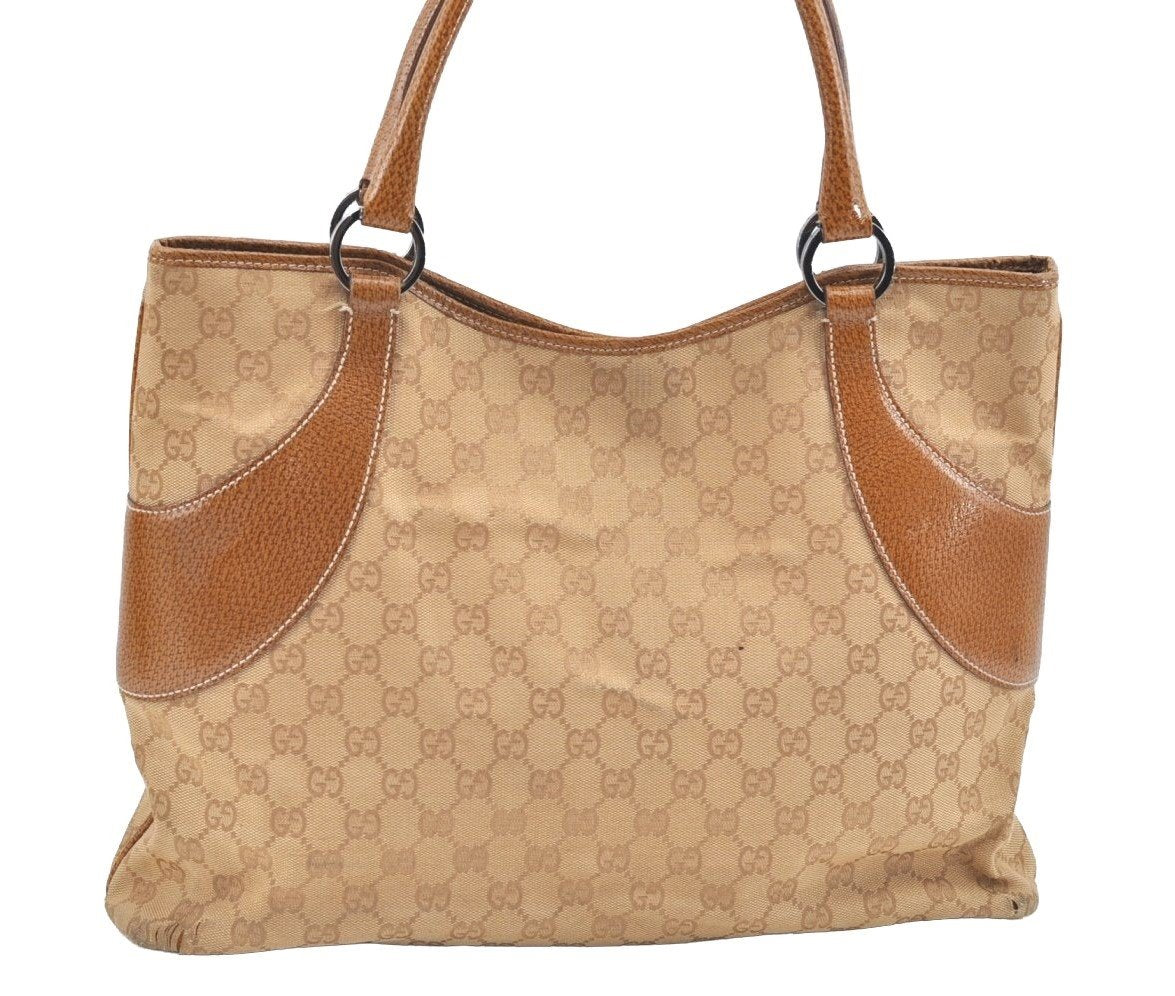Authentic GUCCI Shoulder Tote Bag Purse GG Canvas Leather 113016 Beige J8833