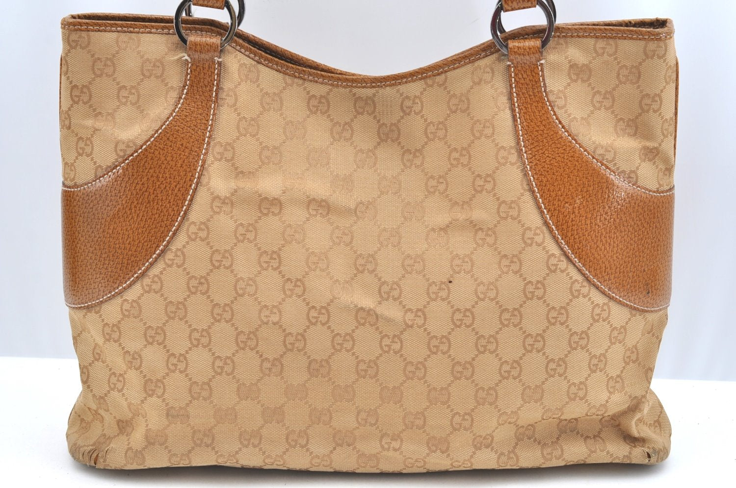 Authentic GUCCI Shoulder Tote Bag Purse GG Canvas Leather 113016 Beige J8833