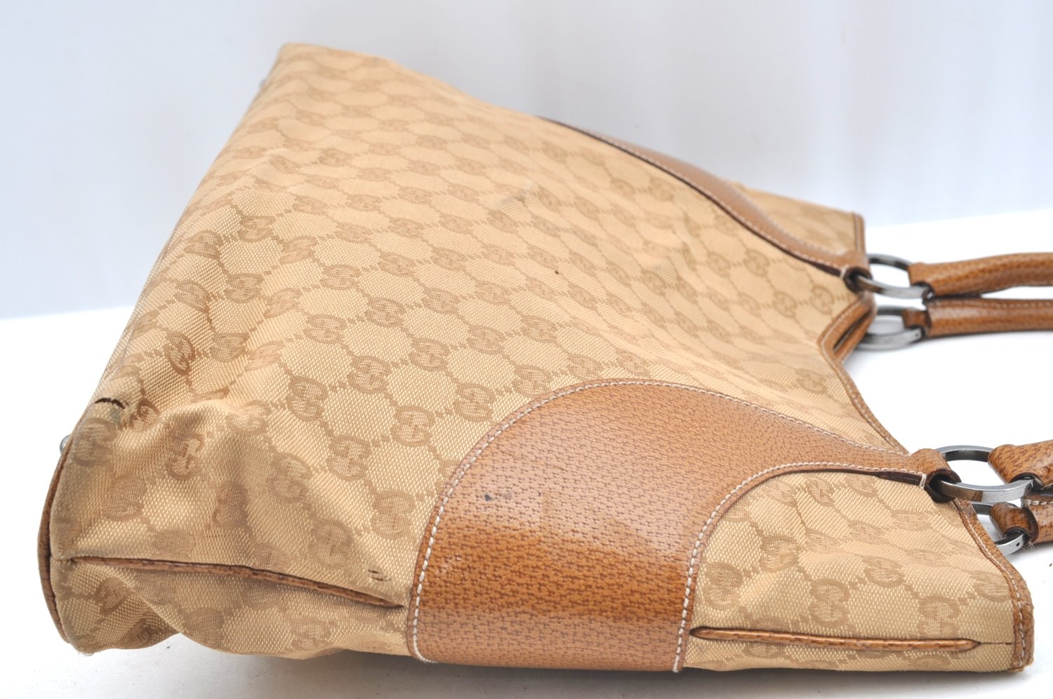 Authentic GUCCI Shoulder Tote Bag Purse GG Canvas Leather 113016 Beige J8833